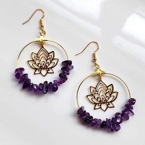 Genuine Amethyst Boho Flower Earrings